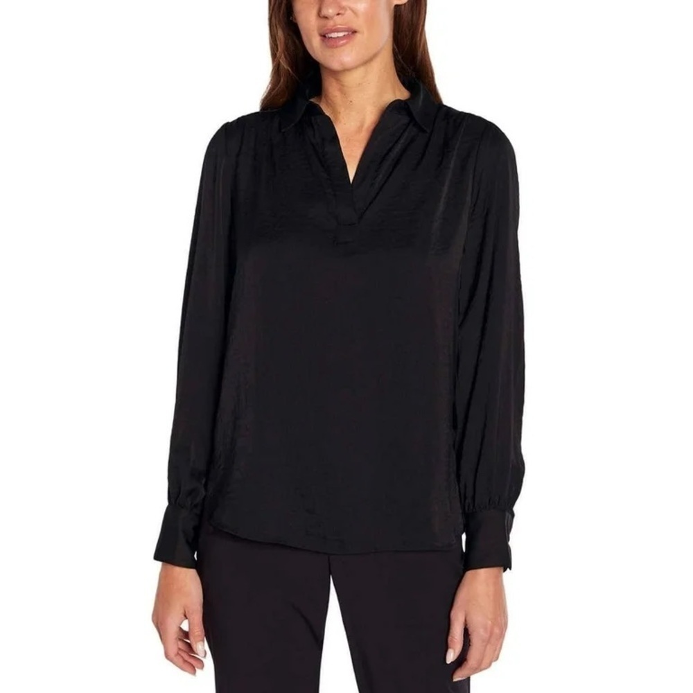 NWT! Banana Republic Women's Black Satin Long Sleeve Blouse - Size XL - Picture 3 of 15